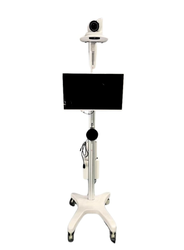 Global Medical Supplies telemedicine cart with HD camera, monitor, and mobile base